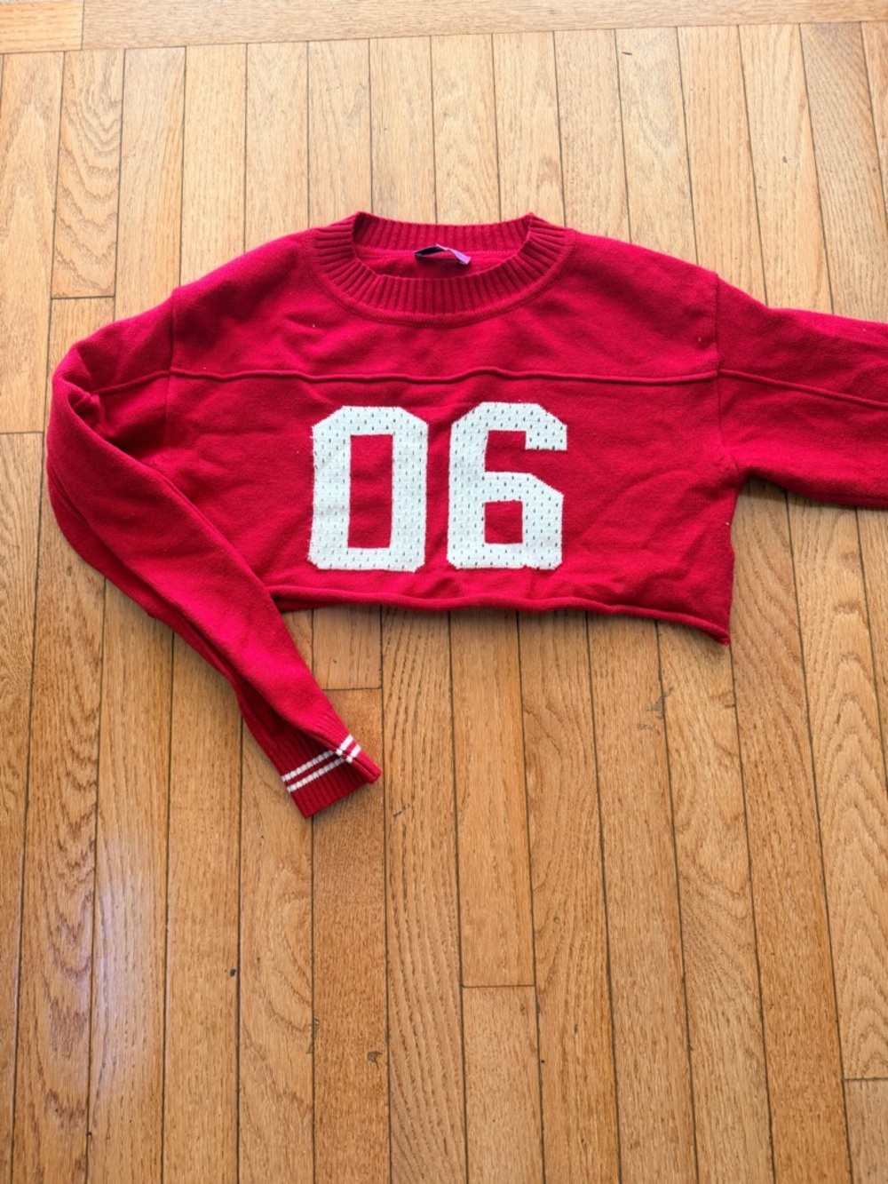 Edikted Red Cropped Sweater with White '06' Athletic Number